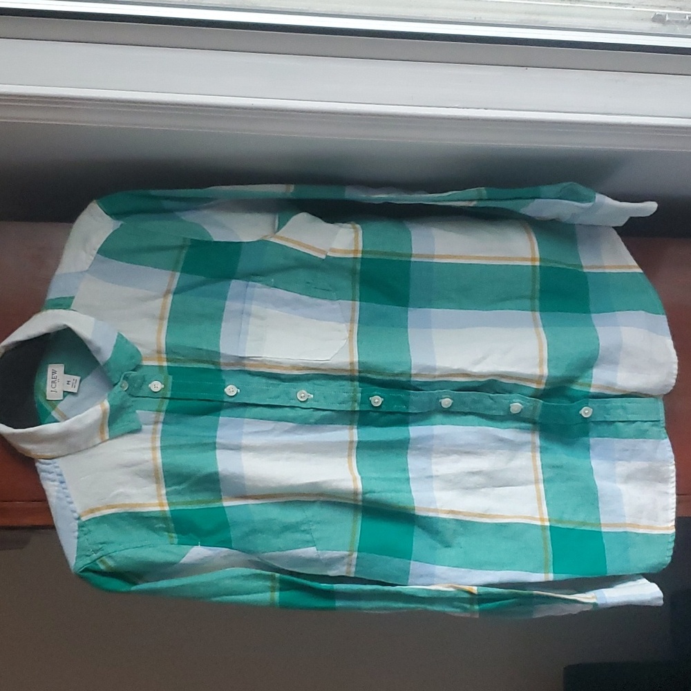 J CREW Women's Green Flannel Cotton Shirt Button Front Tops sz Medium
